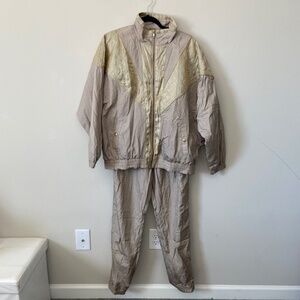 Vintage Gold Tan Windbreaker Tracksuit Set Size Medium Y2K NWT Deadstock